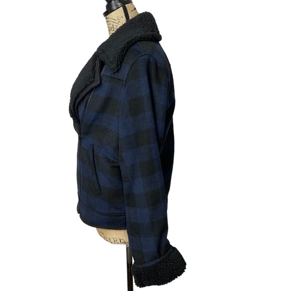 Treasure & Bond Nordstrom Check Jacket Faux Sherpa Navy and Black Size XS - Picture 7 of 12